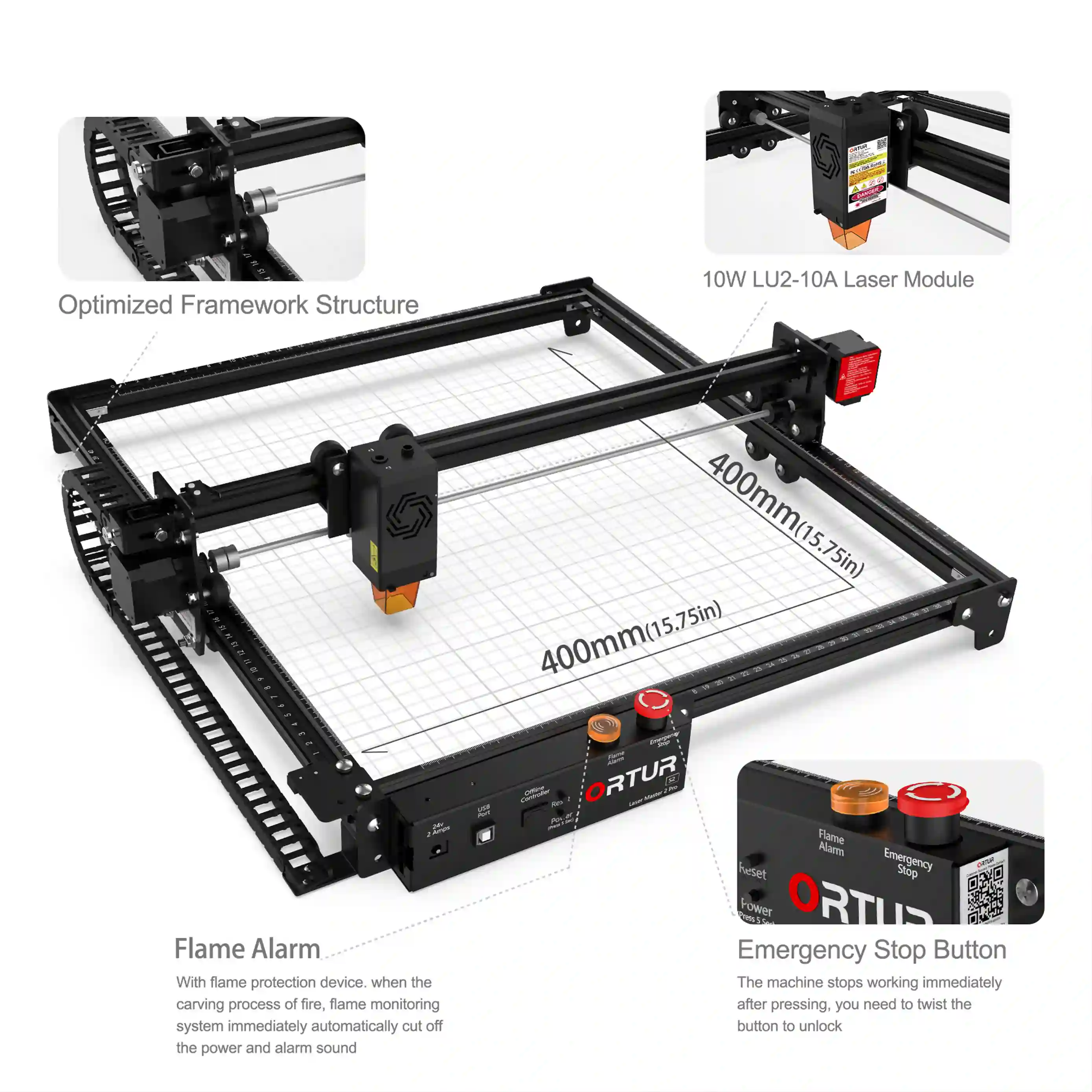 Ortur LM2 Pro S2 Laser Engraving & Cutting Machine 15,000mm/min (10W/5W) - Image 4